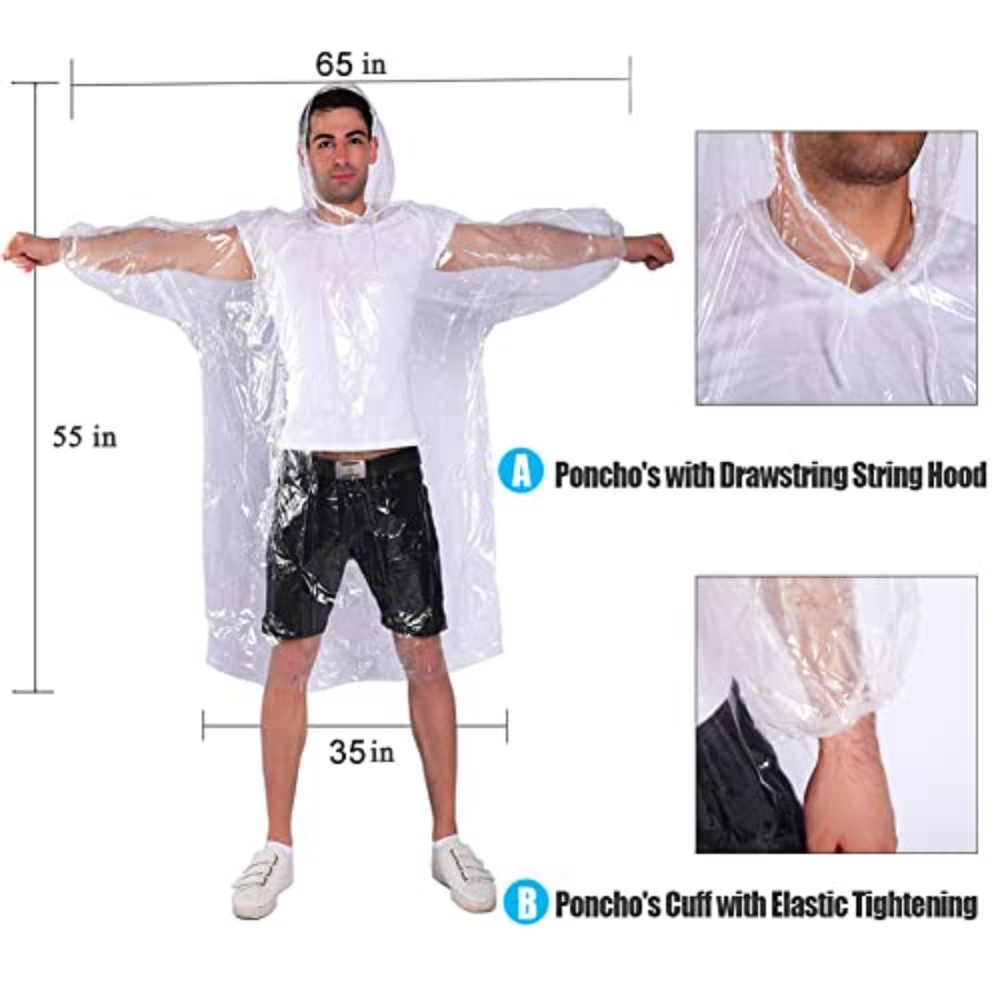 Rain Ponchos, with Drawstring  - Emergency Poncho Rain ulasan dan harga